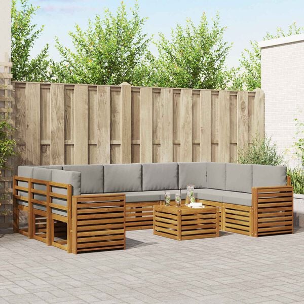 vidaXL Sofagarnituren 10 pcs Nat&uuml;rlich und Hellgrau Massivholz Akazie