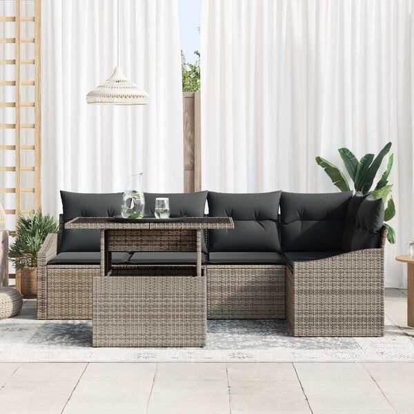 vidaXL Garten-Sofa-Set mit Kissen mit Speicher mit Kissen 6 pcs Grau