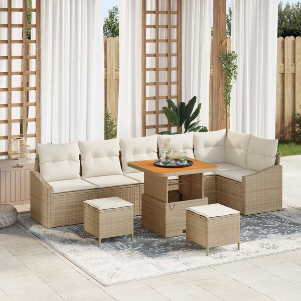 vidaXL Gartensofa-set mit Kissen 9 pcs Beige Poly-Rattan
