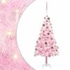 vidaXL K&uuml;nstlicher Weihnachtsbaum mit Beleuchtung & Kugeln Rosa 150cm