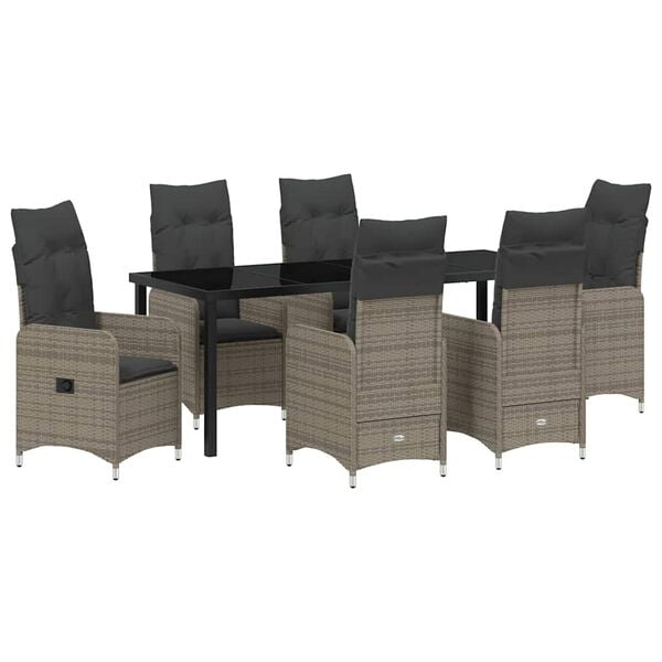 vidaXL Garten Essgruppe mit Kissen 7 pcs Grau Poly-Rattan