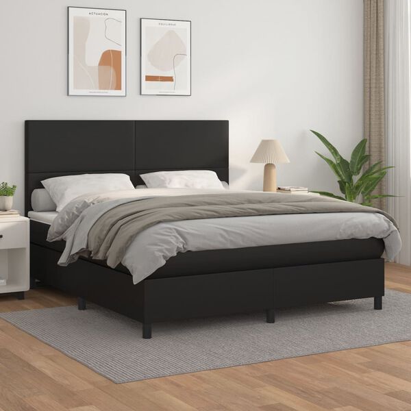 vidaXL Boxspringbett mit Matratze Schwarz 160x200 cm Kunstleder