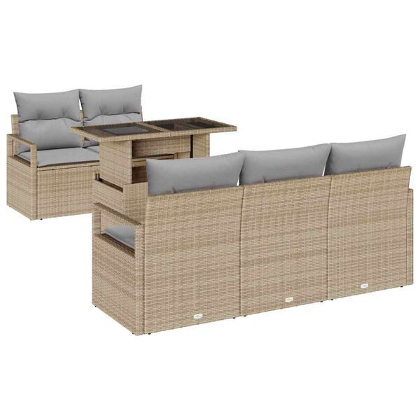 vidaXL Gartensofa-set mit Kissen mit Speicher 6 pcs Beige Poly Rattan