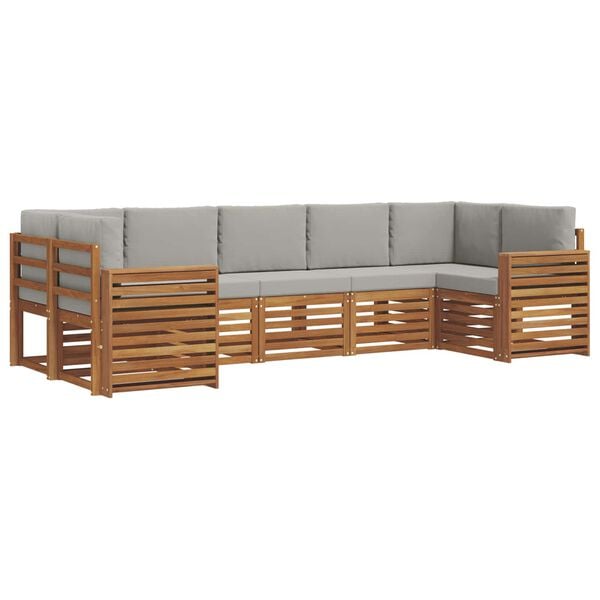vidaXL Ecksofa Set 7 pcs Nat&uuml;rlich und Hellgrau Massivholz Akazie