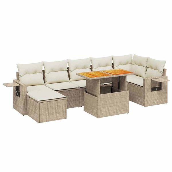 vidaXL 8-tlg. Garten-Sofagarnitur mit Kissen Beige Poly Rattan