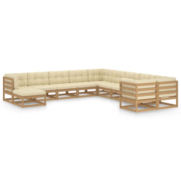 vidaXL 11-tlg. Garten-Lounge-Set mit Kissen Honigbraun Massivholz