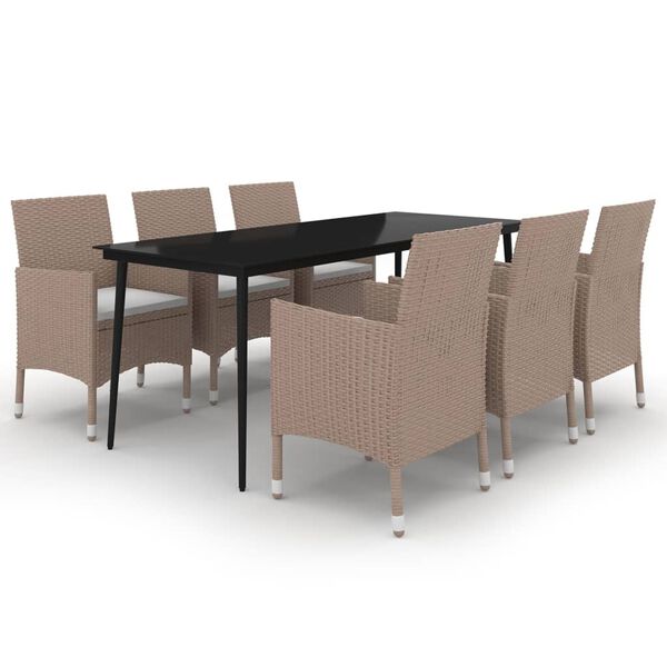 vidaXL 7-tlg. Garten-Essgruppe mit Kissen Poly Rattan und Glas