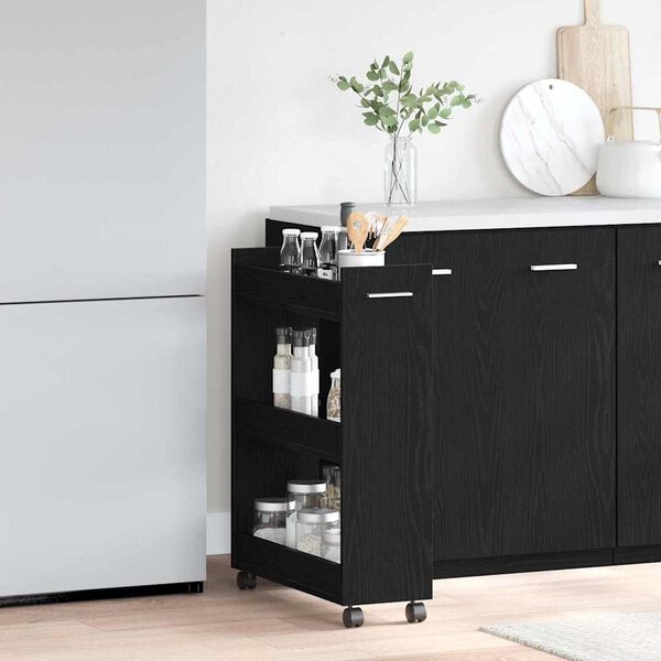 vidaXL Schrank Mit Rad Schwarz Eichen-Optik 60 x 22 x 79 cm