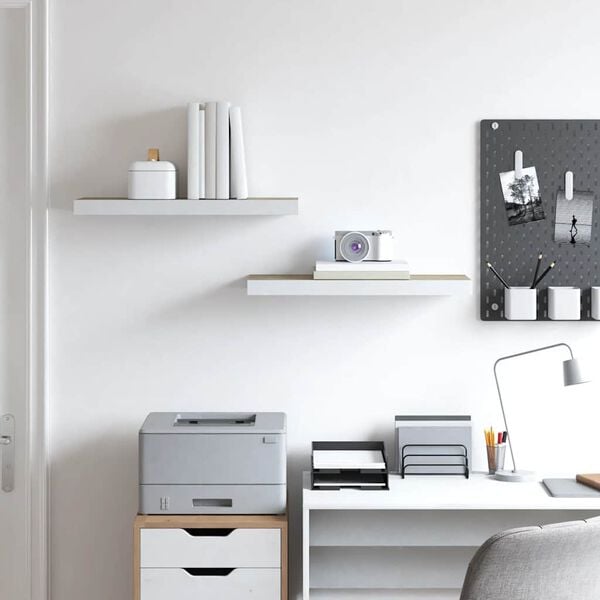 vidaXL Schweberegale 2 Stk. Eichen-Optik und Wei&szlig; 60x23,5x3,8 cm MDF