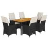vidaXL 7-tlg. Garten-Essgruppe mit Kissen Schwarz Poly Rattan