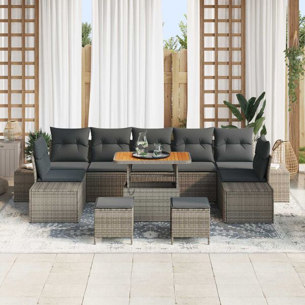 vidaXL Gartensofa-set mit Kissen 10 pcs Grau Poly-Rattan