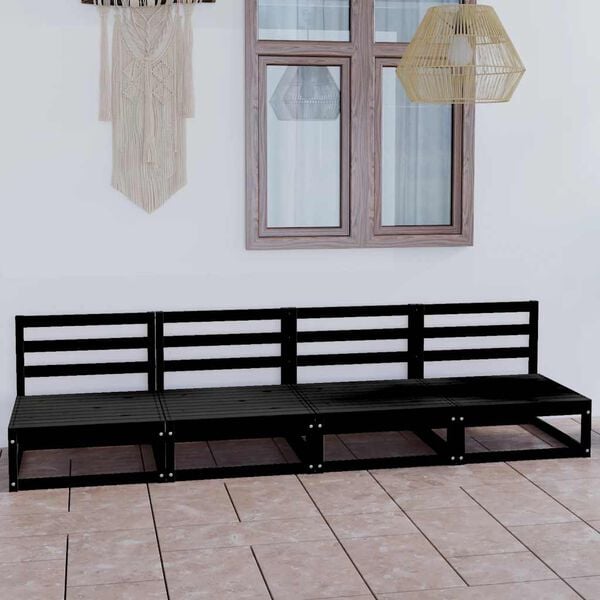 vidaXL Outdoor-Sofa 4-Sitzer Schwarz Massivholz Kiefer