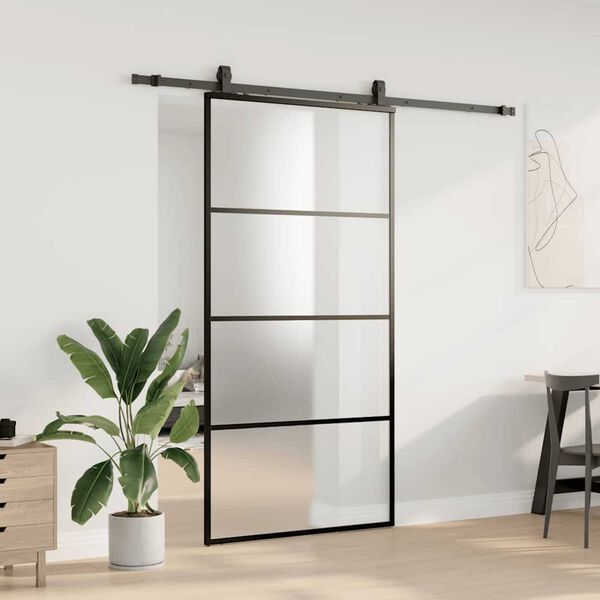 vidaXL Schiebet&uuml;r mit Beschlag Schwarz 102,5x205 cm ESG-Glas