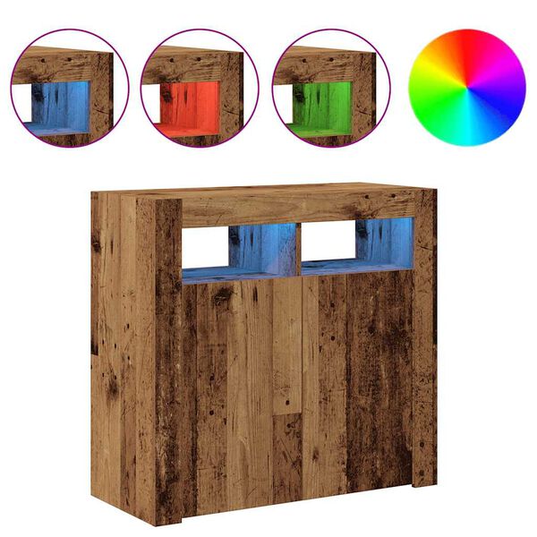 vidaXL Sideboard mit LED-Leuchten Altholz-Optik 80x35x75 cm