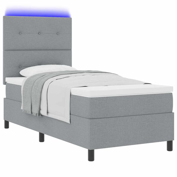 vidaXL Boxspringbett mit Matratze mit LED Hellgrau 90 x 200 cm Stoff