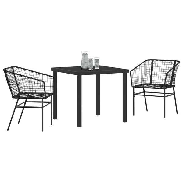 vidaXL Garten Essgruppe 3 pcs Schwarz Poly-Rattan