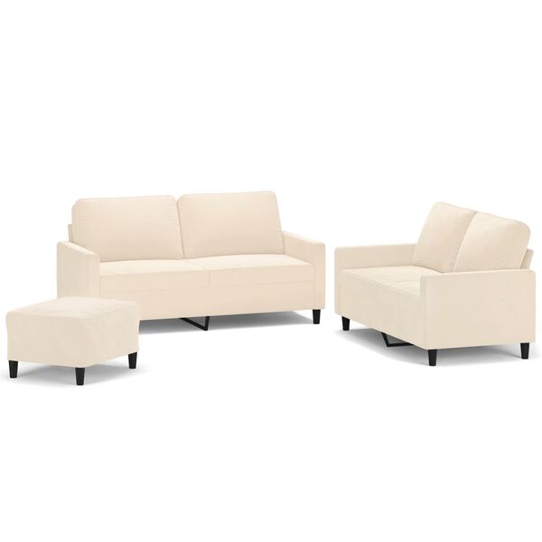 vidaXL 3-tlg. Sofagarnitur mit Kissen Creme Samt