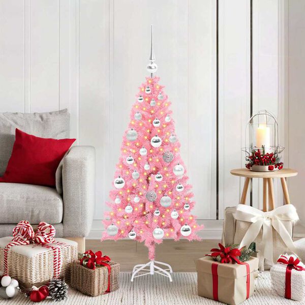 vidaXL Weihnachtsbaum mit 150 LEDs mit Ständer Rosa 120 cm PVC