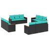 vidaXL 12-teiliges Gartensofa-Set mit Kissen, schwarzes Polyrattan