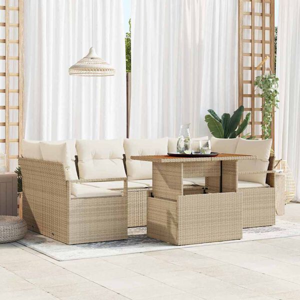 vidaXL Garten-Sofa-Set mit Kissen 7 pcs Beige und Creme