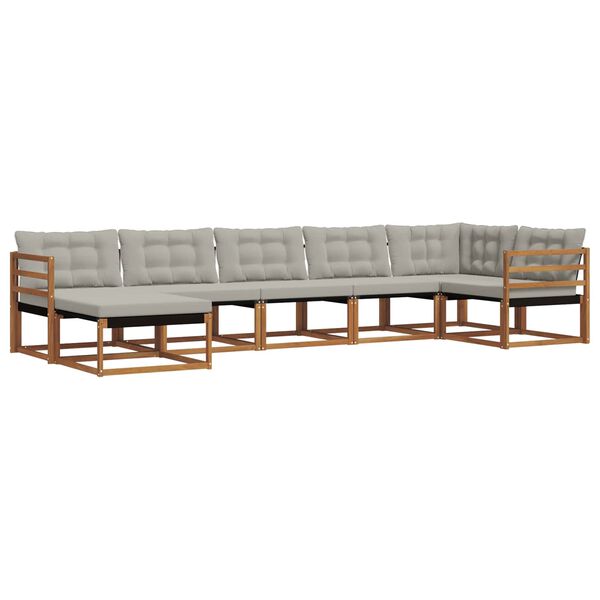 vidaXL Outdoor-Sofagarnitur mit Kissen 7 pcs Nat&uuml;rlich und Hellgrau