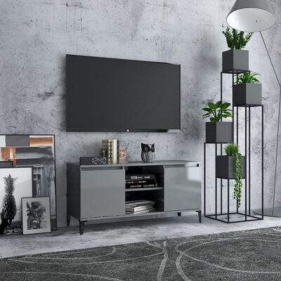 vidaXL TV-Schrank mit Metallbeinen Hochglanz-Grau 103,5x35x50 cm