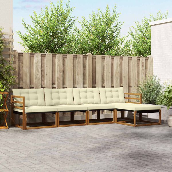 vidaXL Outdoor-Sofagarnitur mit Kissen 5 pcs Natur und Creme