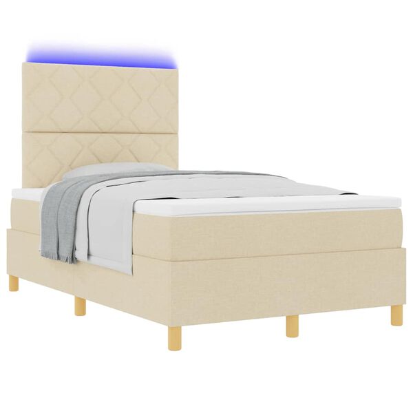 vidaXL LED Boxspringbett mit Matratze Creme 120 x 190 cm Stoff