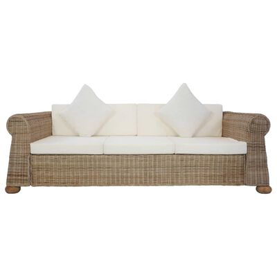 vidaXL 3-Sitzer-Sofa mit Kissen Natur Rattan