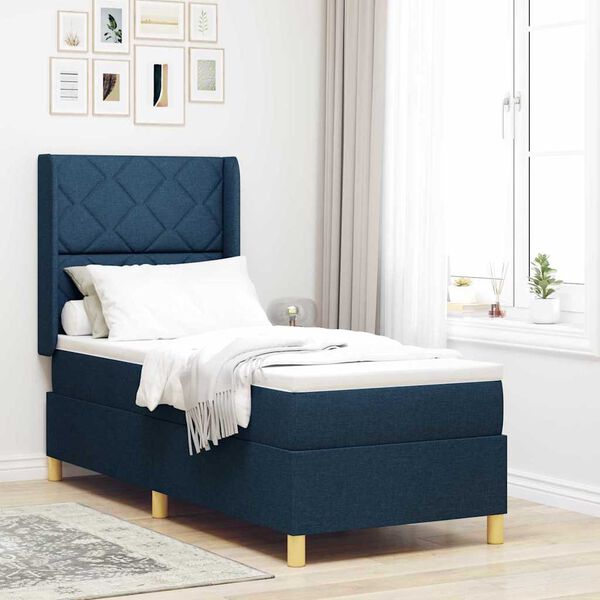vidaXL Boxspringbett mit Matratze Blau 80 x 200 cm Stoff
