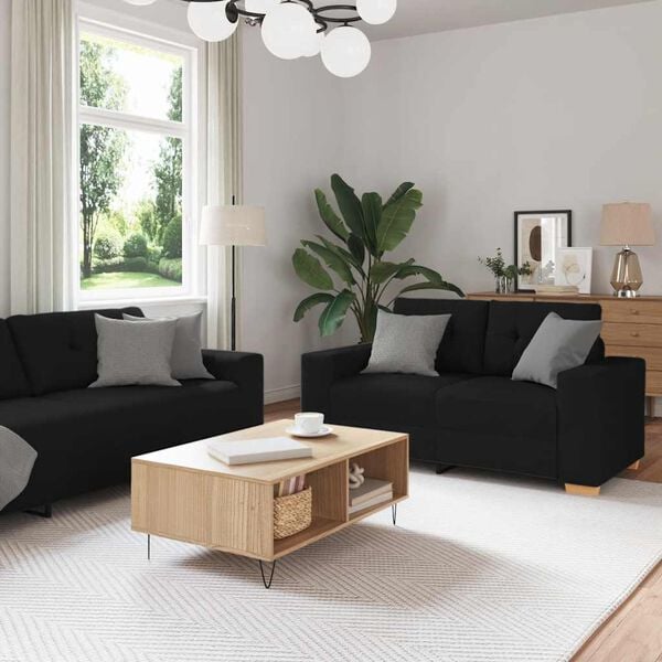 vidaXL 2-teiliges Sofa-Set mit Kissen, schwarzer Stoff