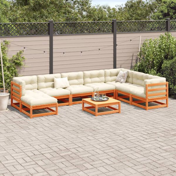 vidaXL 9-tlg. Garten-Sofagarnitur Wachsbraun Massivholz Kiefer