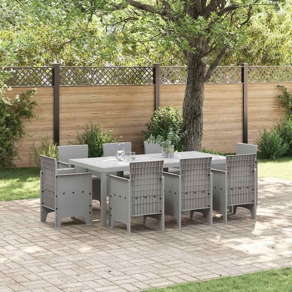 vidaXL Garten Essgruppe 9 pcs Hellgrau Polt Rattan