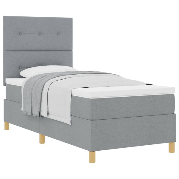 vidaXL Boxspringbett mit Matratze Hellgrau 100 x 200 cm Stoff