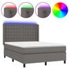 vidaXL Boxspringbett mit Matratze & LED Grau 140x190 cm Kunstleder