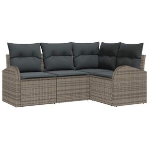 vidaXL Gartensofa-set mit Kissen mit Speicher 4 pcs Grau Poly-Rattan