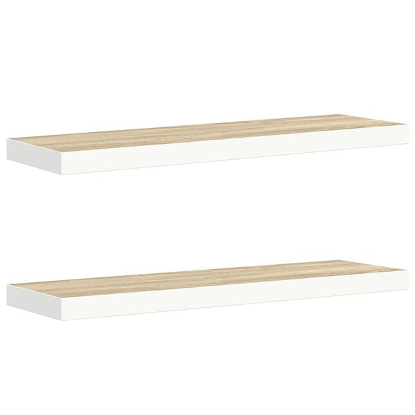 vidaXL Schweberegale 2 Stk. Eichen-Optik und Wei&szlig; 80x23,5x3,8 cm MDF