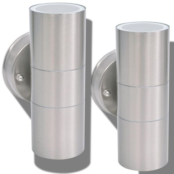 vidaXL LED-Au&szlig;enwandleuchten 2 Stk. Edelstahl Auf-/Abw&auml;rts