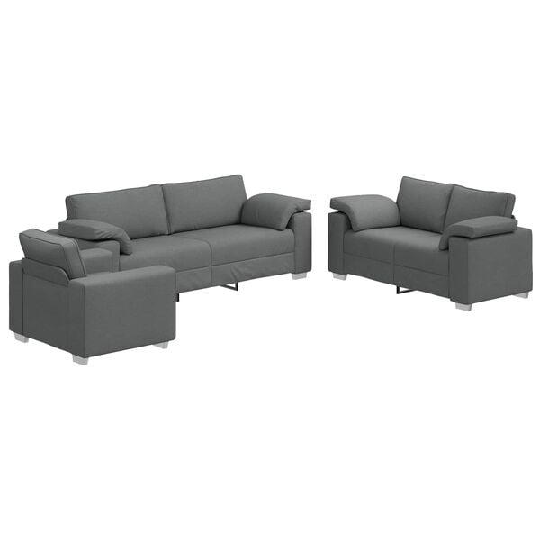 vidaXL Sofa 3 pcs Dunkelgrau 219 x 80 x 82 cm Leinenmischgewebe
