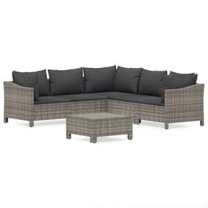 vidaXL 6-tlg. Garten-Lounge-Set mit Kissen Grau Poly Rattan