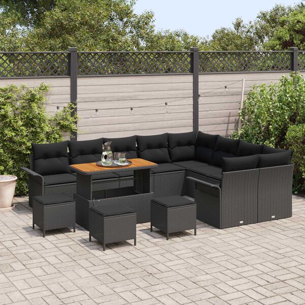 vidaXL Gartensofa-set mit Kissen 13 pcs Schwarz Poly-Rattan