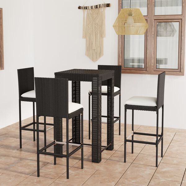 vidaXL 5-tlg. Gartenbar-Set mit Kissen Poly Rattan Schwarz