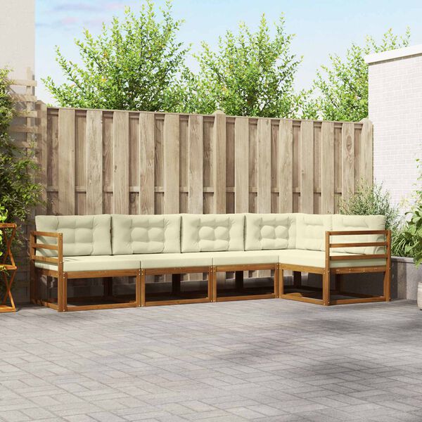 vidaXL Outdoor-Sofagarnitur mit Kissen 5 pcs Natur und Creme