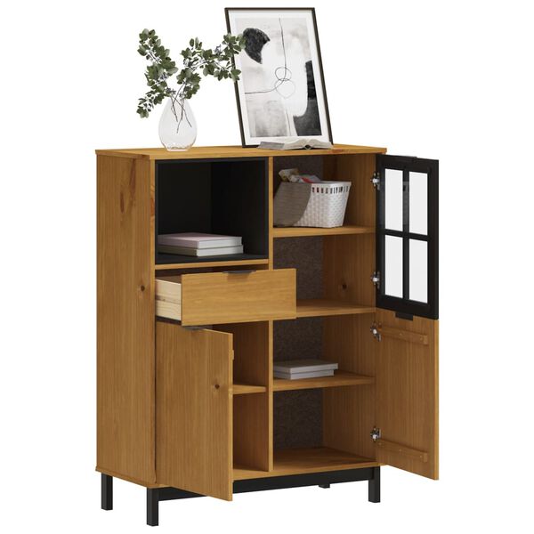 vidaXL Highboard mit Glastür FLAM 92x40x122,5 cm Massivholz Kiefer