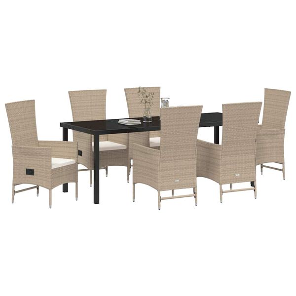 vidaXL Garten Essgruppe mit Kissen 7 pcs Beige Poly-Rattan