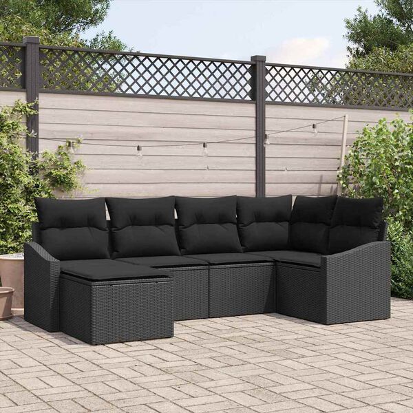 vidaXL Sofa Set mit Kissen 6 pcs Schwarz Poly-Rattan