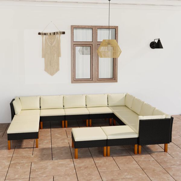 vidaXL 12-tlg. Garten-Lounge-Set mit Kissen Poly Rattan Schwarz