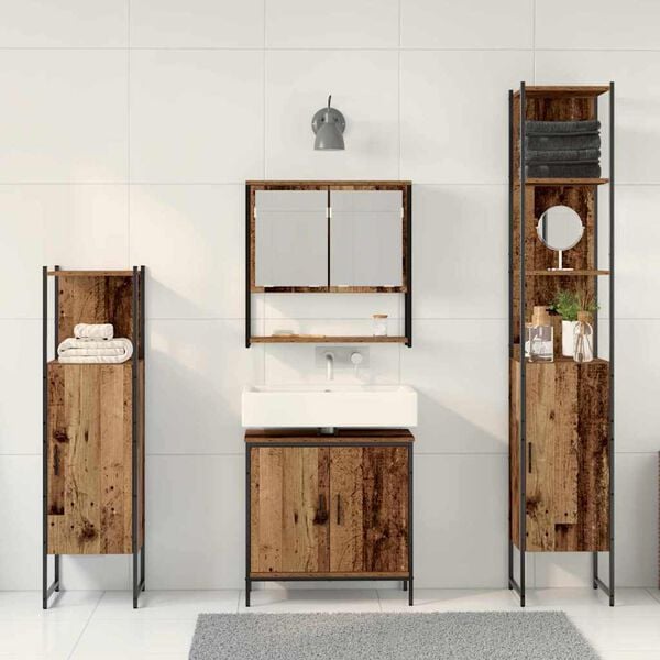vidaXL Badezimmerm&ouml;bel Set mit Speicher 4 pcs Braun 33 x 33 x 185.5 cm
