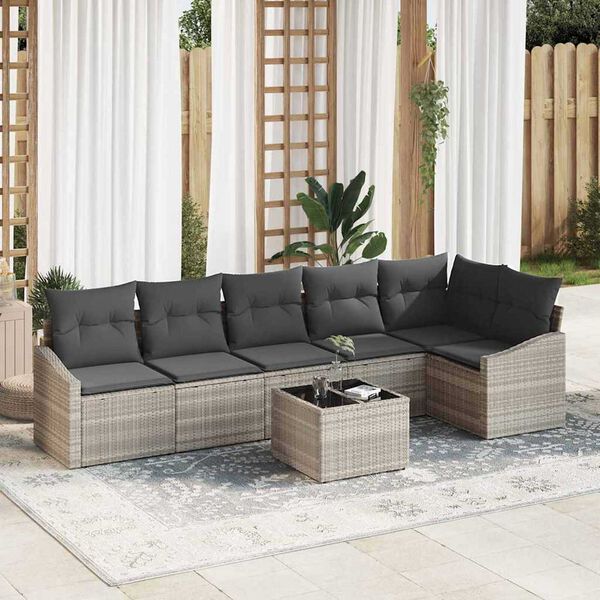 vidaXL Gartensofa-set mit Kissen 7 pcs Hellgrau Poly-Rattan