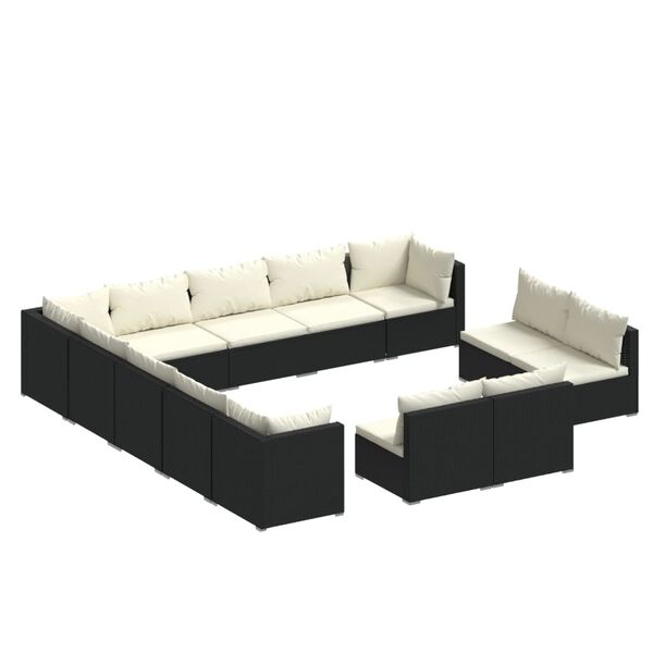 vidaXL 13-tlg. Garten-Lounge-Set mit Kissen Schwarz Poly Rattan